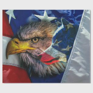 Bald Eagle Wolf American Flag Cadeaupapier