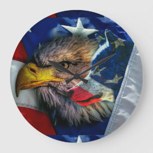 Bald Eagle Wolf American Flag Grote Klok