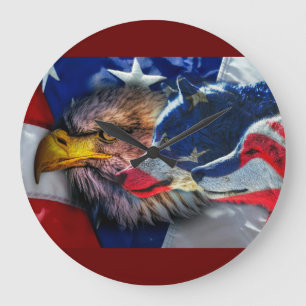Bald Eagle Wolf American Flag Grote Klok