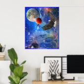 Bald Eagles, Space, Planets, Galaxies Art Poster (Thuiskantoor)