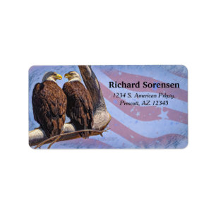 Bald Eagles Stars and Stripes Patriotic Theme Labe Etiket