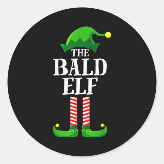 Bald Elf Matching Family Group Christmas Party Pyj Ronde Sticker (Voorkant)