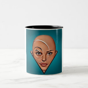 Bald vrouw. Moderne kunst Tweekleurige Koffiemok