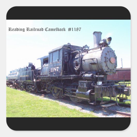 Baldwin Gebouwd Reading Railroad Camelback #1187 Vierkante Sticker (Voorkant)