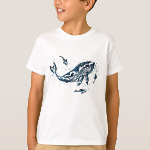 Baleine à l'aquarelle en T-Shirt Bleu pour Enfants