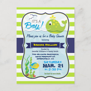 Baleine Bébée verte, Baby shower garçon Invitation