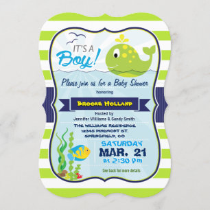 Baleine Bébée verte, Baby shower garçon Invitation