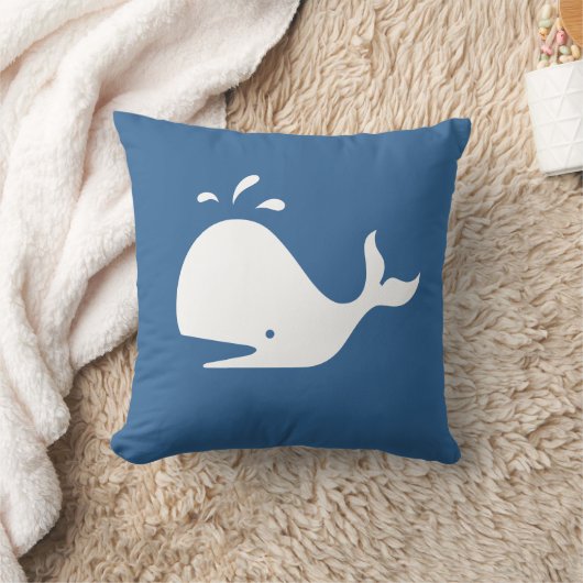 baleine blanche CARTOON sur coussin bleu moyen (Couverture)