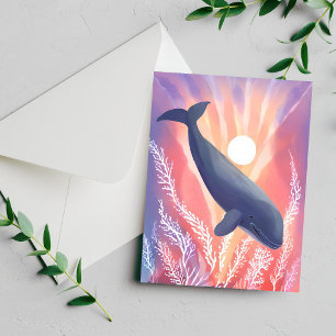 Baleine bleue Carte d'animal aquarelle Teintes o