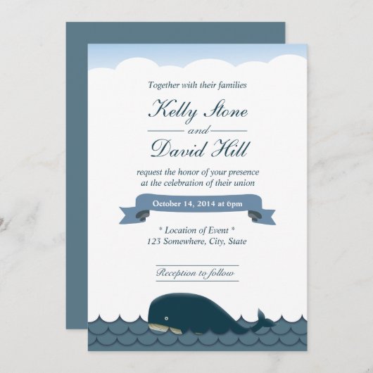 Baleine Bleue Classique & Invitations de Mariage d (Devant / Derrière)