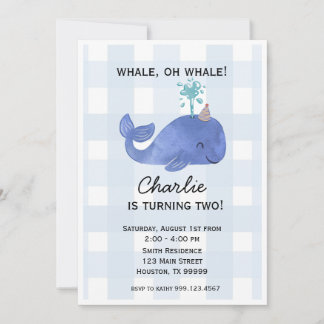 Baleine bleue Invitation fête d'anniversaire, pers