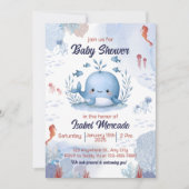 baleine bleue sous baby shower marin invitation (Devant)