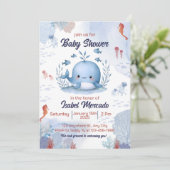 baleine bleue sous baby shower marin invitation (Debout devant)