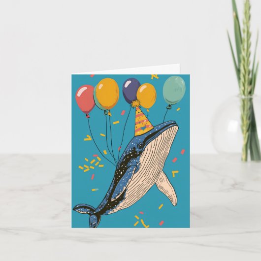 Baleine d'anniversaire avec ballons Carte d'annive (Devant)