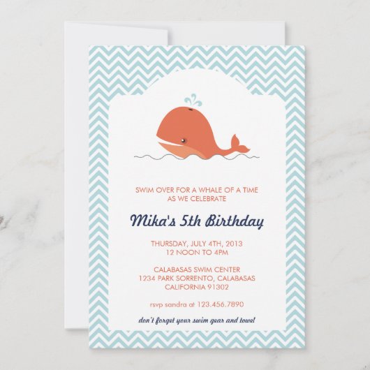 Baleine nage été Anniversaire Fête Invitation (Devant)