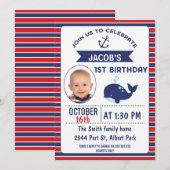 Baleine nautique 1er Anniversaire Fête Invitation (Devant / Derrière)