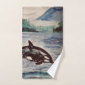 Baleine, Orca Aquarelle dessin Salle de bain Servi (Serviette à main)