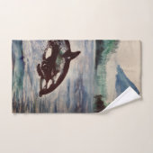 Baleine, Orca Aquarelle dessin Salle de bain Servi (Serviette à main)