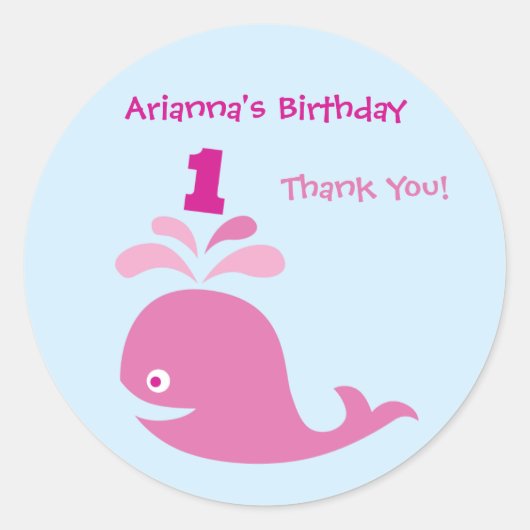 Baleine rose 1er anniversaire Favoriser Sticker (Devant)