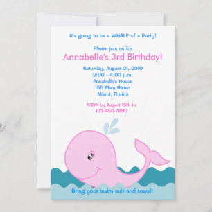 Baleine rose 5x7 Invitation d'anniversaire