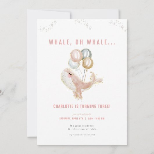 Baleine rose Oh Baleine Anniversaire Invitation (Devant)