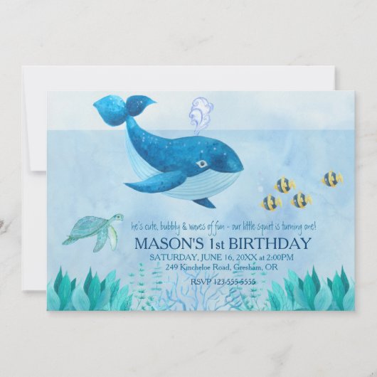 Baleine Thème Premier anniversaire Invitation (Devant)