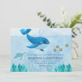 Baleine Thème Premier anniversaire Invitation (Debout devant)