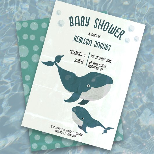 Baleine vintage avec Baby shower bébé Invitation