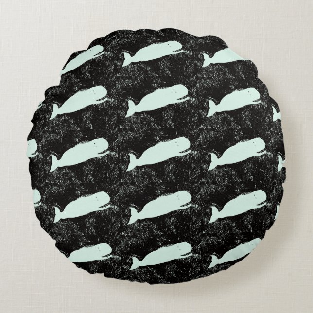 baleines blanches sur coussin à jeton noir (Devant)