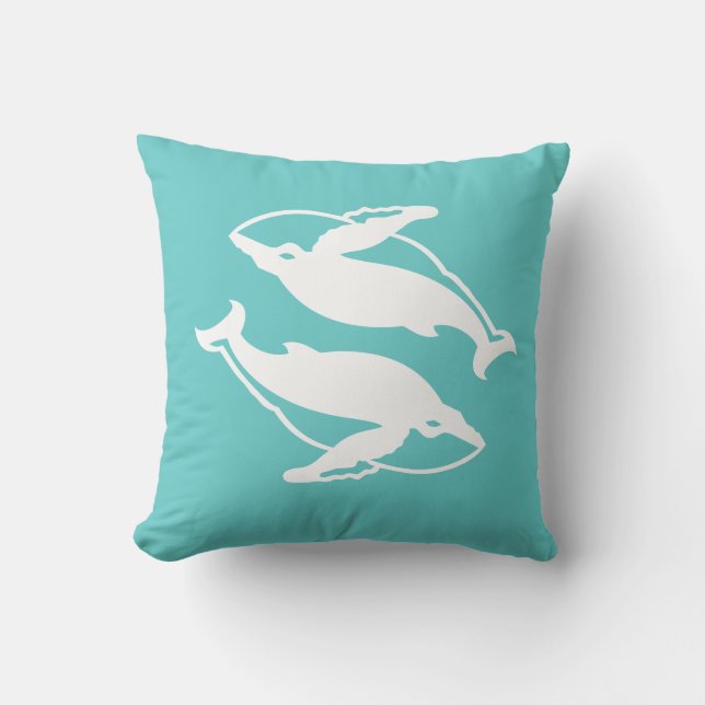 baleines blanches sur un oreiller bleu sarcelle (Recto)