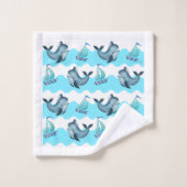 Baleines bleues et voiliers  (Gant de toilette)