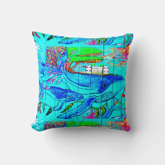 baleines et dauphins oreiller bleu (Recto)