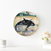 Baleines Saut Orca Arrondi (Grande Horloge Murale) (Maison)