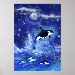 Baleines tueuses sur la Pleine lune bleue Tableau 