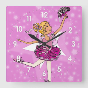 Balerina blonde filles roses horloge murale