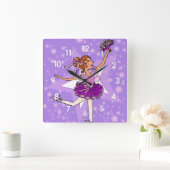 Balerina filles étoiles violet horloge murale (Maison)