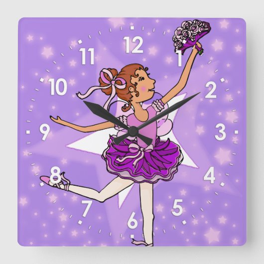 Balerina filles étoiles violet horloge murale (Recto)