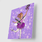 Balerina filles étoiles violet horloge murale (Angle)