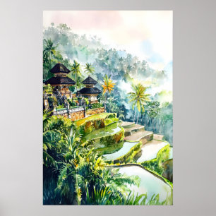 Bali-aquarelposter Bali-reisprint Bali-muurdecorat Poster
