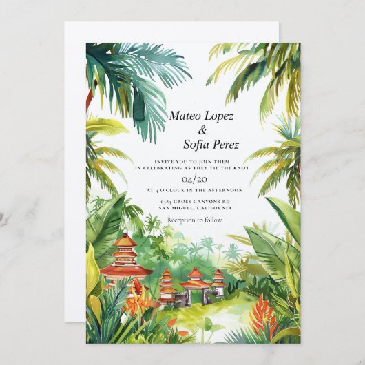 Bali bruiloft nodigen tropisch landschap kaart (Voorkant / Achterkant)