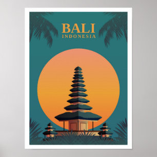 Bali Indonesia Art Vintage Travel Illustratie Poster