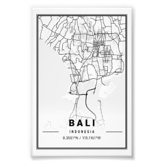 Bali - Indonesia Light City Map Foto Afdruk