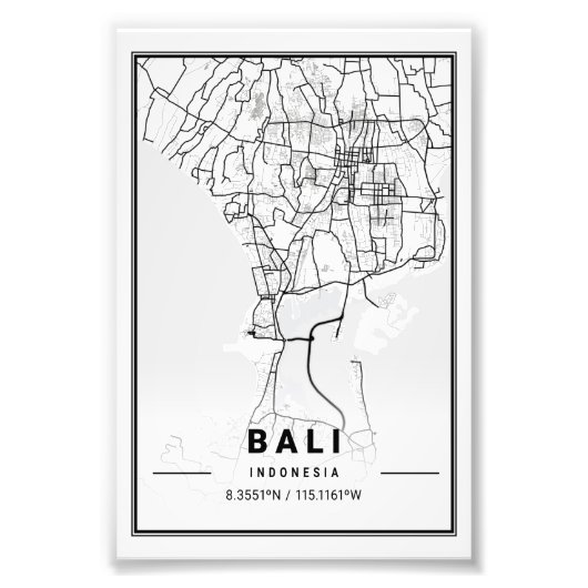 Bali - Indonesia Light City Map Foto Afdruk (Voorkant)