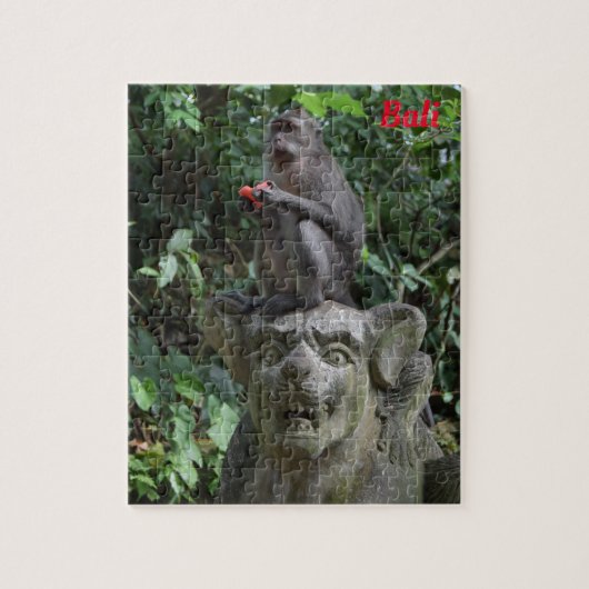 Bali Indonesia tempelbeeld met Macaque aap Legpuzzel (Verticaal)