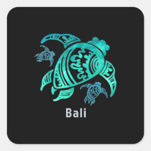 Bali Indonesia Zee Blue Tribal Turtle Vierkante Sticker