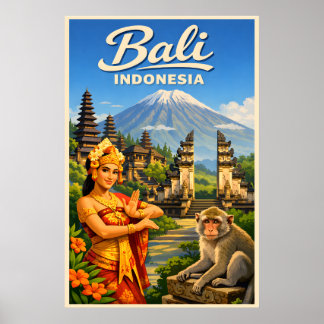 Bali Indonésie - Affiche de voyage vintage