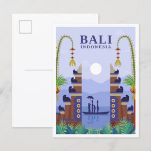 Bali Indonesië Kunst Reizen Illustratie Briefkaart