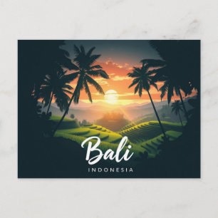 Bali Indonesië Palmbomen Rijstvelden Zonsondergang Briefkaart