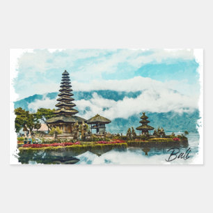 Bali Indonesië Tempel Aquarel Schilderij Rechthoekige Sticker