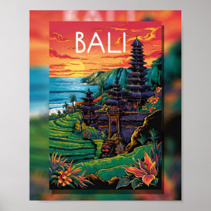 Bali Serenity: Zonsondergang bij de Tempel Poster